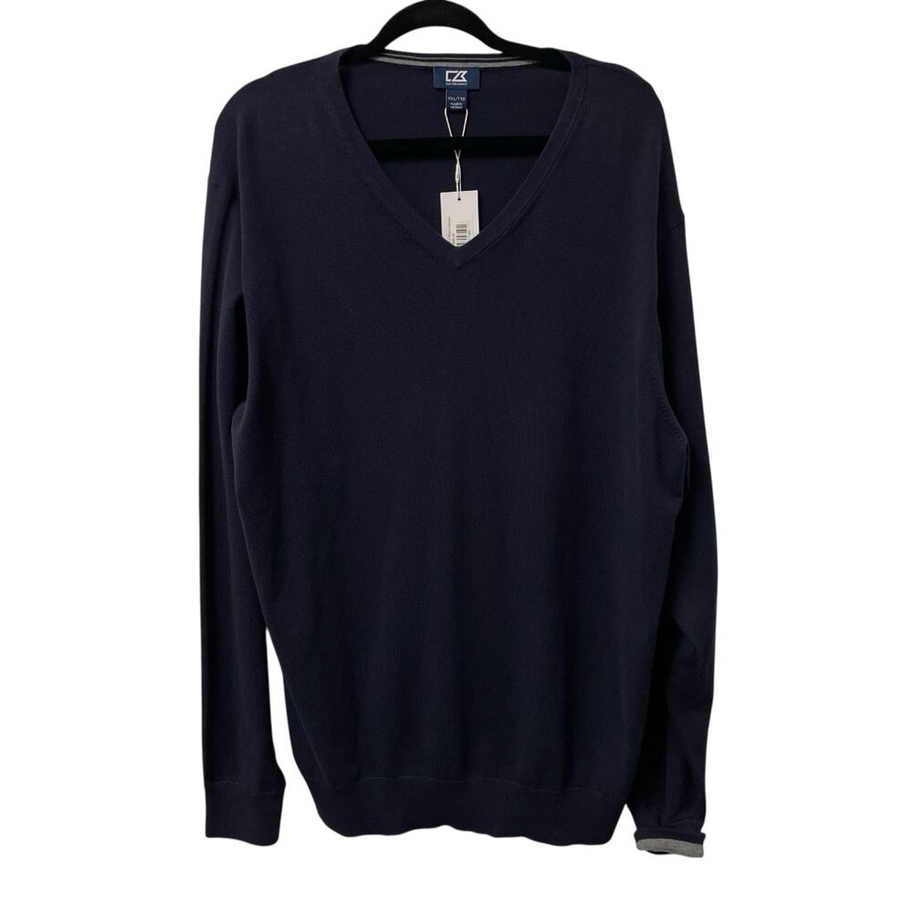 CUTTER & BUCK V-NECK SWEATER PREPPY KNIT DARK ACADEMIA MENS XXL NEW CLASSIC BLUE